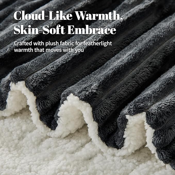 Electric Heated Throw Blanket - 50"x60" Fast Heating Bed Blankets with 6 Heating Levels & 4 Hours Auto Off, Soft Ribbed Flannel Sherpa, Over-Heated Protection ETL, Dark Gray