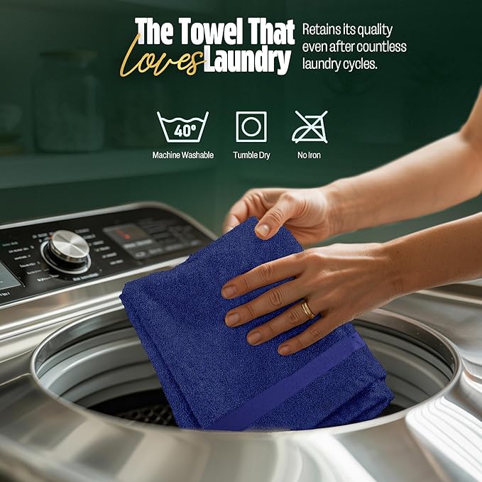 Pearl Linens Pack of 24 100% Cotton Hand Towels, Salon Towels for Spa, Gym and Bathroom Use, Hair Towels in Bulk, Soft, Absorbent, Quick Dry & Machine Washable, 16x27 inches, Royal Blue