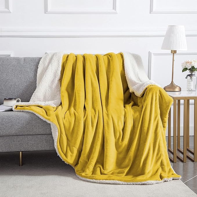 IR Imperial Rooms Gold Sherpa Fleece Throw Blanket for Couch - Soft and Fuzzy Blanket for Winter - Reversible Thick and Warm Fluffy Throw Blankets for Bed, Sofa & Travel, Yellow, 50x60 Inches