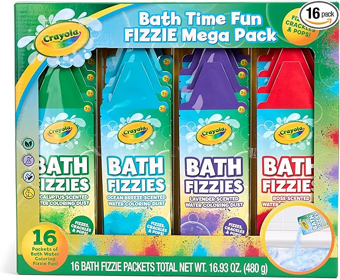 Crayola Bath Fizzies 16 Deluxe Pack, Refreshing Scented Colorful Bath Fizzers for Boys, Girls, & Tweens, 16 Total Fizzies in 4 Assorted Scents & Colors
