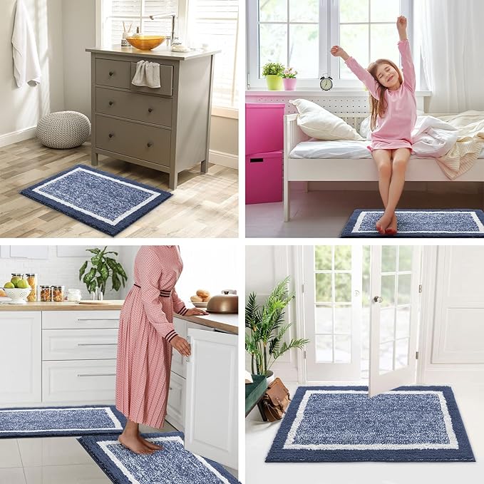 CozeCube Bath mats for Bathroom Non Slip, Fluffy Absorbent Microfiber Bath mat Washable, Aesthetic Bathroom Rugs, Cute Navy Blue Bath mat, Navy Blue, 32" x 20"