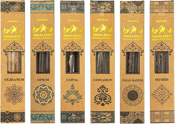 Himalayan Smudge Incense – 6 Fragrant Scents: Palo Santo, Copal, Myrrh, Cinnamon, Opium, Olibanum | 60 Sticks + 6 Dhoop | Masala Blend with Resins, Herbs & Essential Oils | Handcrafted