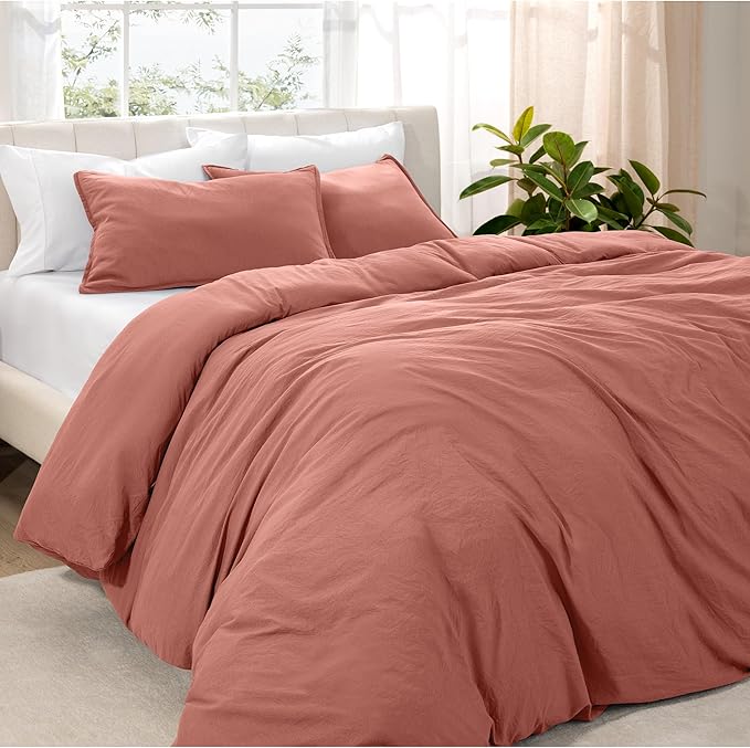 Bare Home Microfiber Duvet Cover Set - Ultra Soft Washed Microfiber - Queen Size - Linen-Like Look - Easy Care - Breathable Fabric - Our Softest Duvet Cover Set (Queen, Dusty Rose)