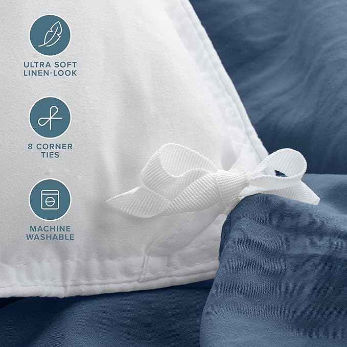 Bare Home Microfiber Duvet Cover Set - Ultra Soft Washed Microfiber - Full Size - Linen-Like Look - Easy Care - Breathable Fabric - Our Softest Duvet Cover Set (Full, Bering Sea)