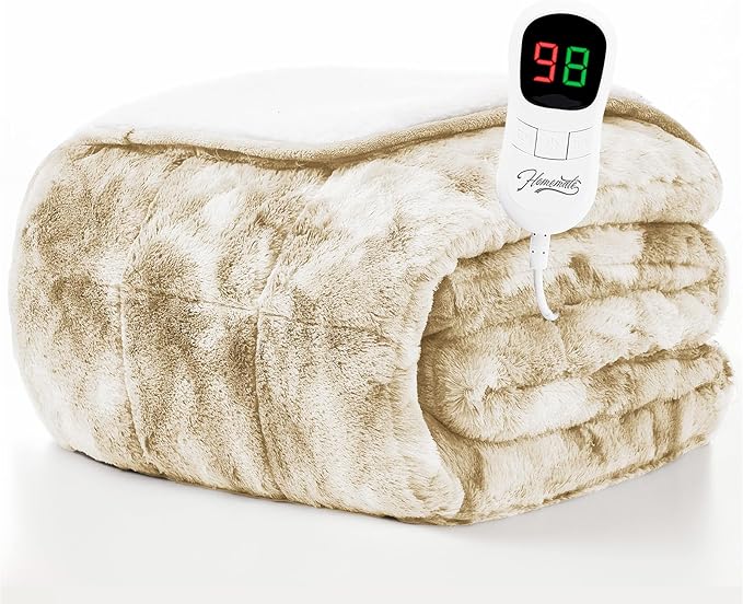 Homemate Heated Weighted Blanket for Adults - 62"x84" 15lbs Electric Throw Fast Heating Heavy Blanket 1/2/4/6/8 Hour Auto Off 10 Heat Levels Over-Heat Protection Luxury Faux Fur Sherpa