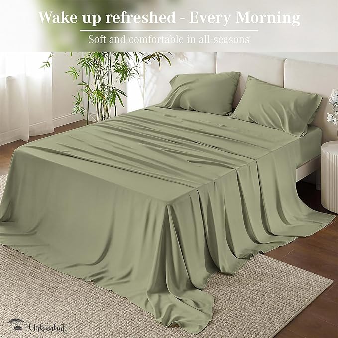 URBANHUT 1000 Thread Count Queen Size Egyptian Cotton Sheets, Long Staple Bedsheets, Soft & Breathable, 4 Pc Bed Sheet Sets, Luxury Hotel Sateen Sheets Fits 16" Deep Pocket - Sage