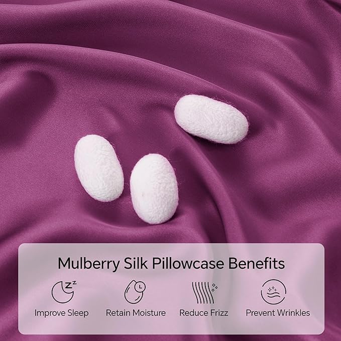 INFIIXSO Mulberry Silk Pillow Case King Size, Silk Pillowcase with Hidden Zipper 20"x36", Extraordinary Smooth and Soft Pillow Cases for Hair and Skin(Purple, 1 Pack)