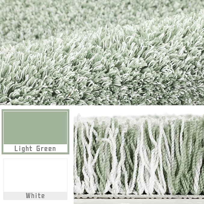 Yimobra Light Green and White Bathroom Rugs Non Slip Washable 36x24, Ultra Soft and Water Absorbent Bath Mats, Plush Fluffy Shower Mat Outside, Luxury Microfiber Thick Matts for Bathroom Floor/Tub
