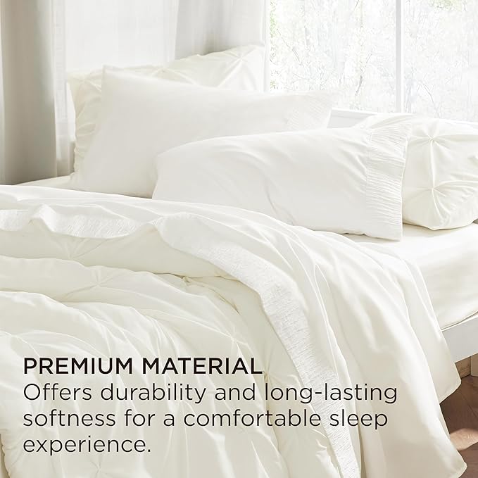 Bedsure Twin Sheets Set - 3 Pieces Soft Twin Bed Sheets - Breathable & Cooling - Hotel Luxury - Easy Care Polyester Microfiber Bedding for Women, Men, Ivory