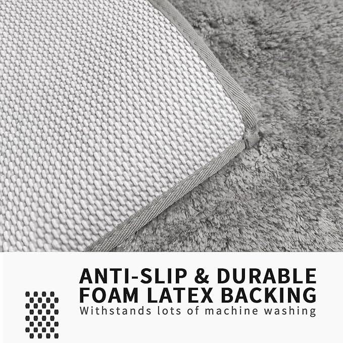 FIFU Bathroom Rugs 17" W x 24" L, Bath Mat for Bathroom, Bedroom, Laundry Room & Kitchen, Non-Slip Rubber Latex Backing, Extra Soft and Absorbent Microfiber Carpet, Machine Washable Rug, Silver Gray