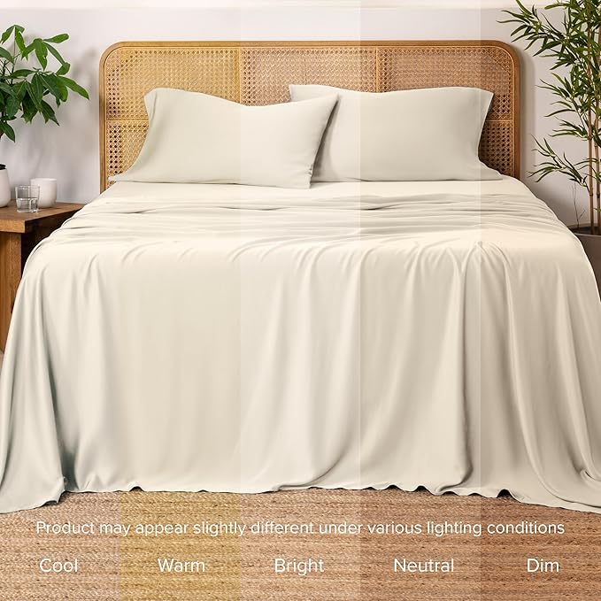 Bare Home 100% Rayon Made from Bamboo King Sheet Set - 4 Piece Bedding Set - Deep Pockets - Breathable - Easy Fit - Bedding Sheets & Pillowcases (King, Sand)