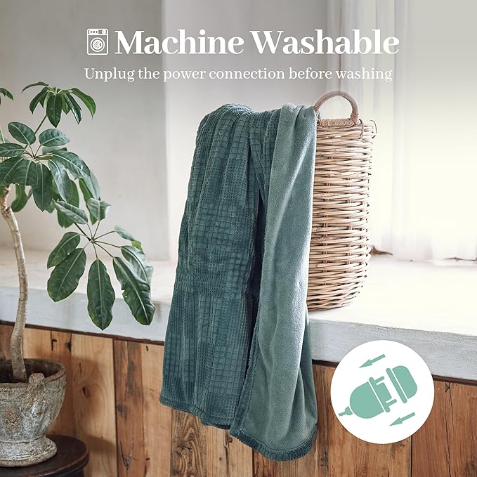 Electric Blanket Twin Size 62''X84'' - Heated Blanket with Single Control Fast Heating 9 Heating Levels & 10 Hours Auto Off,ETL Certified Machine Washable (Green)