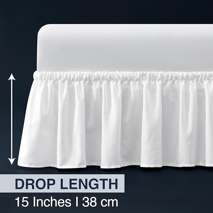 Bed Skirt Twin/Twin XL Bed Skirt Wrap Around Ruffled Box Spring Cover, Easy Install, Washable 15" Drop Elastic Dust Ruffle by Casual Living, 39-inch x 75-inch, White