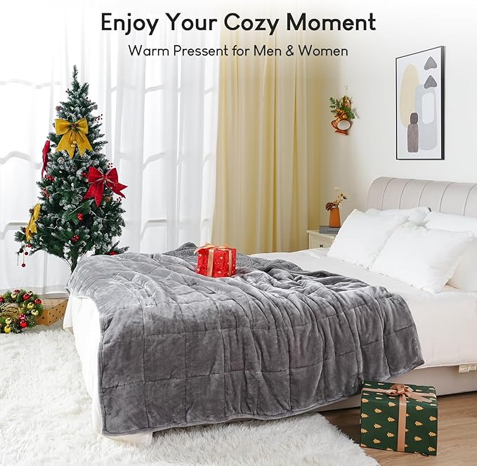 Sherpa Fleece Weighted Blanket 10 lbs for Adult, Flannel Cozy Plush Bed Blankets, Fuzzy Sherpa Weighted Blankets Full Size, Minky Soft Blanket for Sofa Bed, 48 x 72 inches, Grey