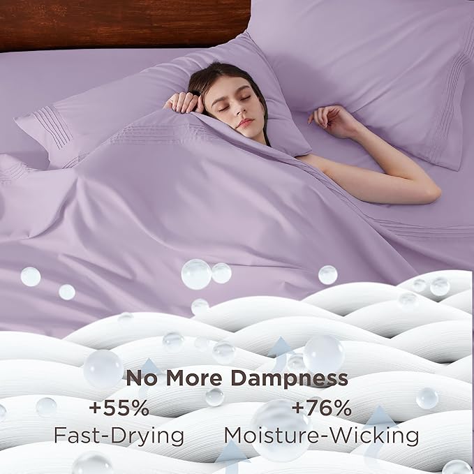 Bedsure Deep Pocket Queen Sheets Set - Fits Mattresses Up to 21 Inches Thick - 4 Piece GentleSoft Bed Sheets, Moisture Wicking, Soft & Cooling Bedsheet & Pillowcases, Easy & Secure Fit, Light Purple