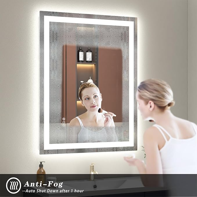 26x36 LED Mirror for Bathroom, Lighted Vanity Mirror for Wall, Dimmable, Anti-Fog, Shatter-Proof, ETL Listed (Front Lights + Backlit)