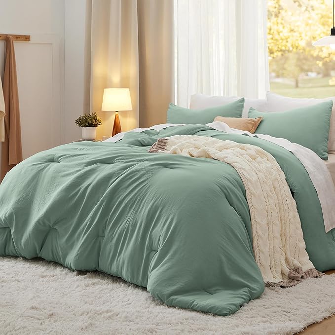 Bedsure Twin/Twin XL Comforter Set, Sage Green Soft Prewashed Bedding for All Seasons, 2 Pieces GentleSoft™ Warm Down Alternative Bed Set, 1 Lightweight Comforter (68"x88") and 1 Pillowcase (20"x26")