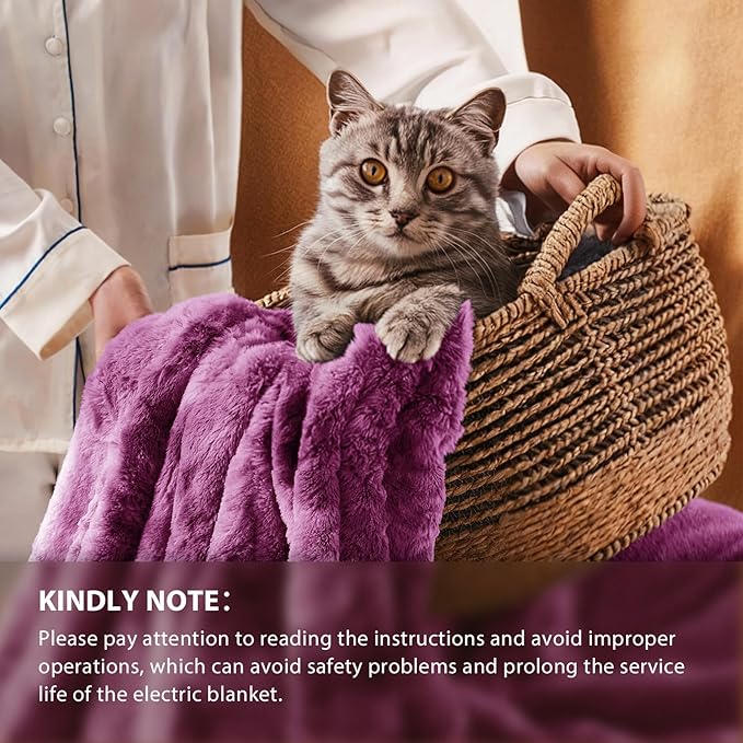 Homemate Heated Blanket Electric Throw - 50"x60" Heating Blanket Throw 1/2/4/6/8 Hours Auto-Off 10 Heat Level Over-Heat Protection Luxury Faux Fur Sherpa ETL Certification