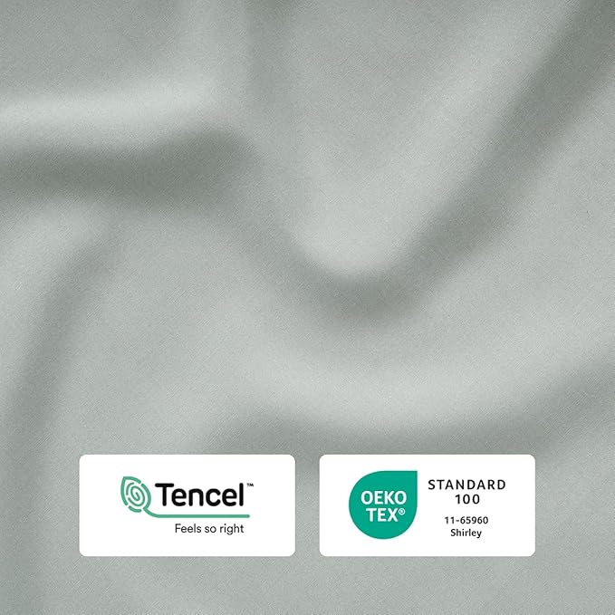 Reebok Queen Sheet Set from Tencel Eucalyptus - Soft, Cooling & Breathable for Hot Sleepers, Deep Pocket Up to 17 Inches, 4Pc Hotel Luxury Bedding Set, Bedsheet & Pillowcases (Lunar Rock, Queen)