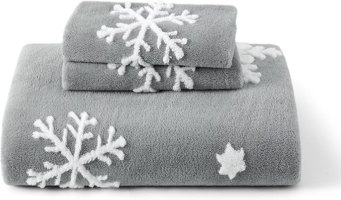 Bedsure Fluffy Duvet Cover Set - Ultra Soft Plush Shaggy Comforter Cover Queen Size, Warm Flannel Fleece Bed Sets for Winter, 3 Pieces, Snowflake Pattern, Grey