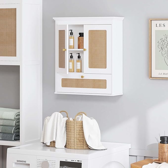Spirich Bathroom Wall Cabinet Over Toilet, Modern Rattan Medicine Cabinet with Adjustable Shelf, Space-Saving Wall Mount Storage