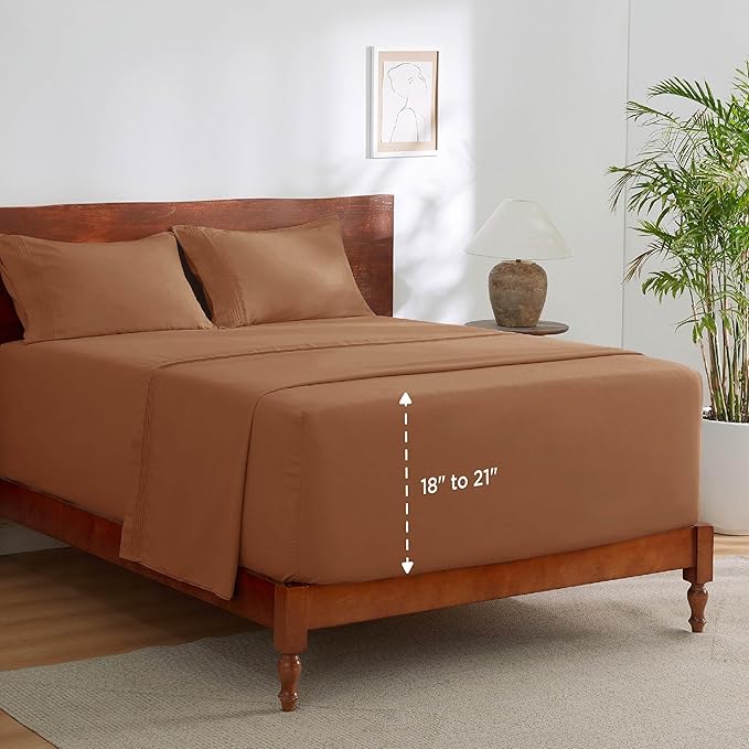 Bedsure Deep Pocket King Sheet Set - Fits Mattresses Up to 21 Inches Thick - 4 Piece GentleSoft Bed Sheets, Moisture Wicking, Soft & Cooling Bedsheet & Pillowcases, Easy & Secure Fit, Burnt Orange