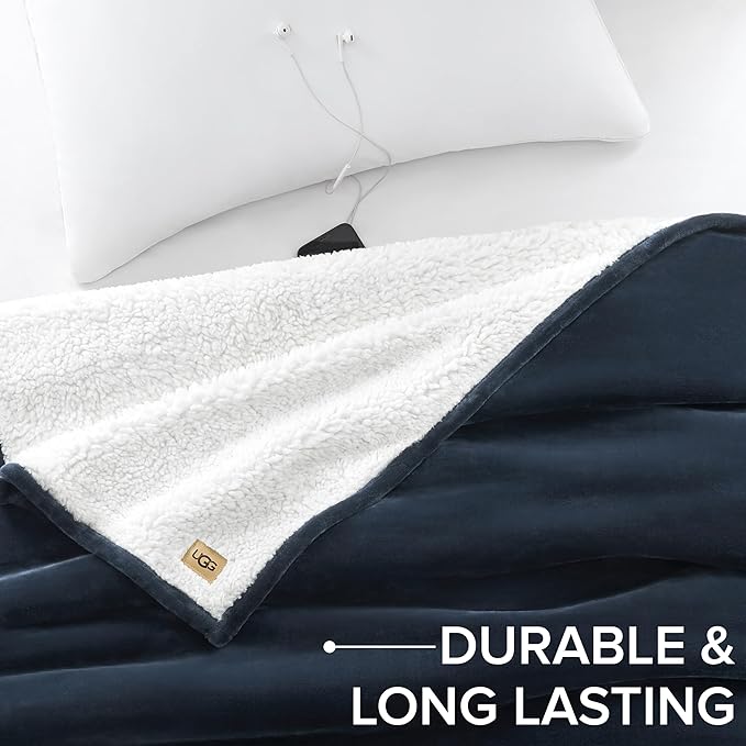 UGG Ariana Twin/Twin XL Blanket Fleece Fluffy Reversible Soft Fuzzy Bedding Plush Warm Oversized Bed Blanket Washable Bedroom Decor for Dorm Room Essential, 60-inch x 90-inch, Navy Blue