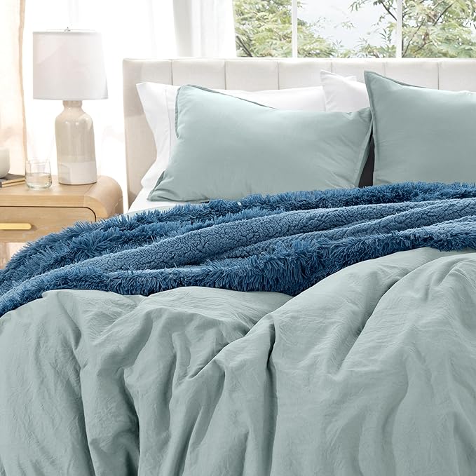 Bare Home Microfiber Duvet Cover Set - Ultra Soft Washed Microfiber - Oversized King Size - Linen-Like Look - Easy Care - Breathable Fabric - Our Softest Duvet Cover Set (Oversized King, Sea Spray)