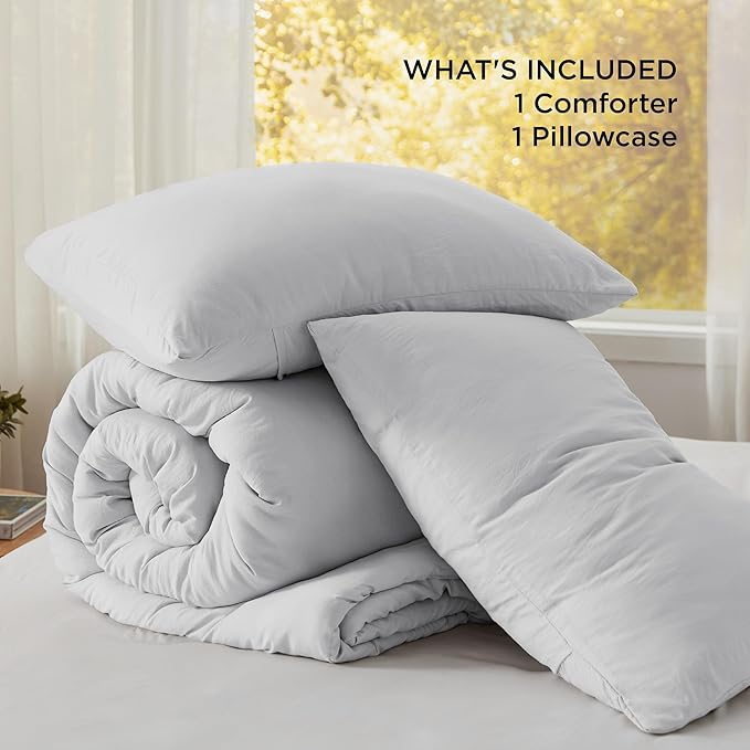 Bedsure Twin/Twin XL Comforter Set, Light Grey Soft Prewashed Bedding for All Seasons, 2 Pieces GentleSoft™ Warm Down Alternative Bed Set, 1 Lightweight Comforter (68"x88") and 1 Pillowcase (20"x26")