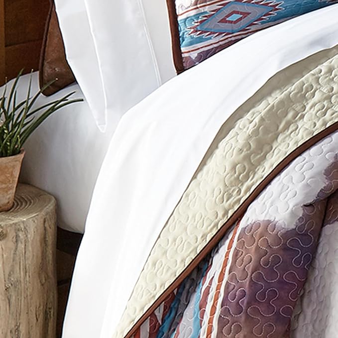 BLACK FOREST DECOR Aztec Cowhide King Quilt Set - Lightweight, Southwest Style Bedding with Cowhide and Geometric Patterns, Includes Quilt and Shams, Machine Washable