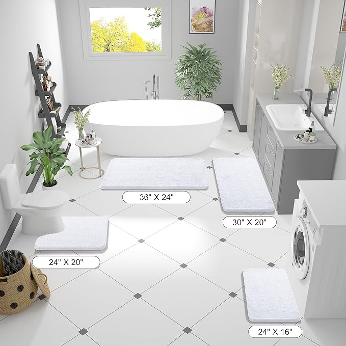 OLANLY Bathroom Rugs 34x21, Extra Soft Absorbent Chenille Bath Rugs, Rubber Backing Quick Dry, Machine Washable Bath Mats for Bathroom Floor, Tub and Shower, Home Decor Accessories, White