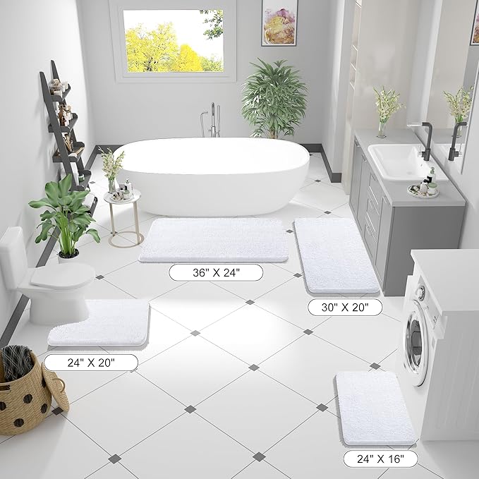 OLANLY Bathroom Rugs 47x32, Extra Soft Absorbent Chenille Bath Rugs, Rubber Backing Quick Dry, Machine Washable Bath Mats for Bathroom Floor, Tub and Shower, Home Decor Accessories, White