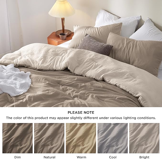 Bedsure Queen Size Comforter Set, Reversible Khaki Soft Prewashed Bedding for All Seasons, 3 Pieces Warm Down Alternative Bed Set, 1 Lightweight Comforter (90"x90") and 2 Pillowcases (20"x26")