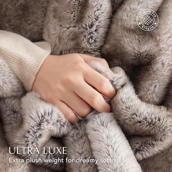 EVERGRACEHOME Ultra Soft Luxury Fluffy Mink Faux Fur Throw Blanket, Thick Warm Fall Winter Blankets for Bed, Couch, Cozy Plush Reversible Blanket for Chair, Sofa (Ombré Hazel Brown, 50"x60")