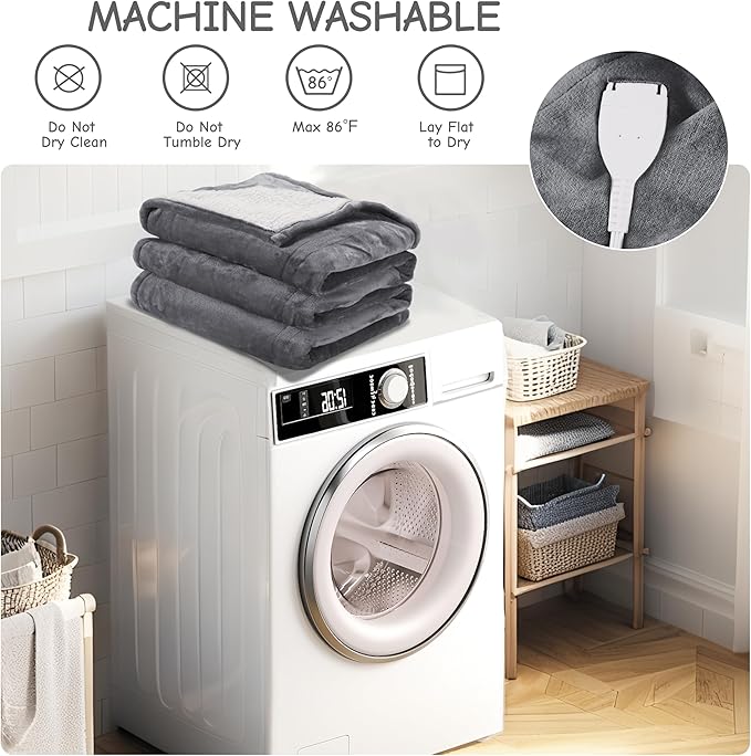 Electric Heated Blanket Throw 50"x60", Soft Flannel Sherpa Heating Throw with 4 Heat Settings, 3-Hour Auto Shut-Off Timer, Grey