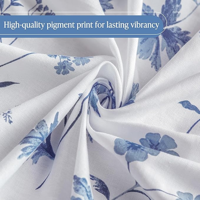 Martha Stewart Martha's Garden Shower Curtain Botanical Floral Print Cotton Shower Curtain for Bathroom, Spa Quality Modern Shower Curtains Standard Size, 72x72 Blue