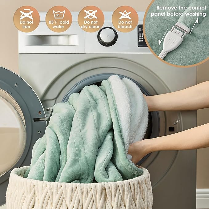 EHEYCIGA Heated Blanket - Electric Throw with 9 Heating Levels & 10 Hr Auto Off, Soft Cozy Sherpa Washable Blanket, 50 x 60 Inches