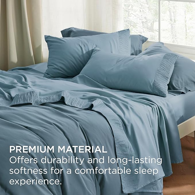 Bedsure Queen Sheet Set - Soft Sheets for Queen Size Bed, 4 Pieces Hotel Luxury Mineral Blue Sheets Queen, Easy Care Polyester Microfiber Cooling Bed Sheet Set