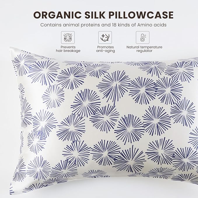 THXSILK Dandelion Style 6A+ Grade Mulberry Silk Pillowcase for Hair and Skin, 22 Momme Silk Pillow Case with Hidden Zipper, Organic Silk Pillowcase Standard Size 20x26 inches, 1PC, Dandelion