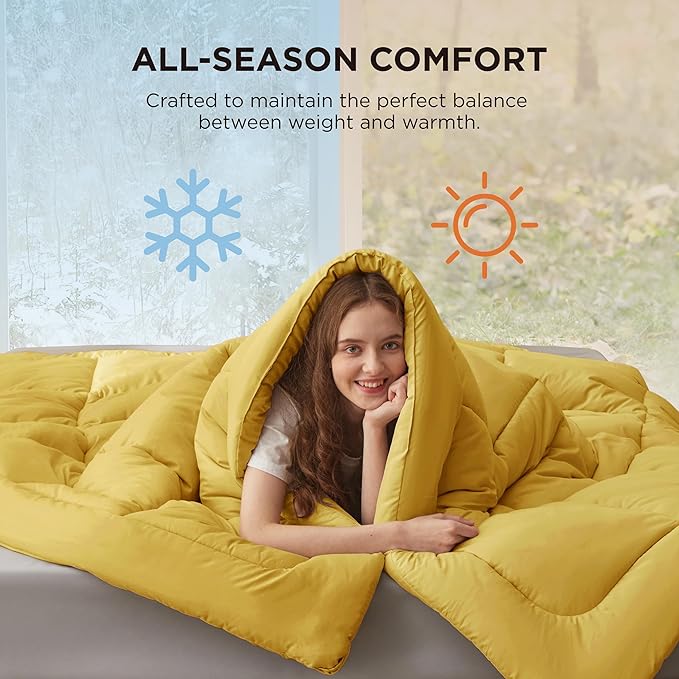 Bedsure Comforter Duvet Insert - Quilted Comforters Twin XL Size, All Season Duvet, GentleSoft Down Alternative Bedding, with 8 Tabs, Gifts for Women/Men, Mustard Yellow, Twin XL 92 x 68 Inches