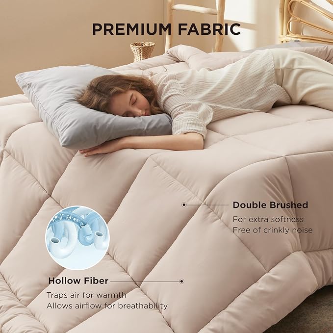 Bedsure Comforter Duvet Insert - Quilted Comforters Oversize Queen Size, All Season Duvet, GentleSoft Down Alternative Bedding, with 8 Tabs, Gifts for Women/Men, Beige, Oversize Queen 98 x 98 Inches