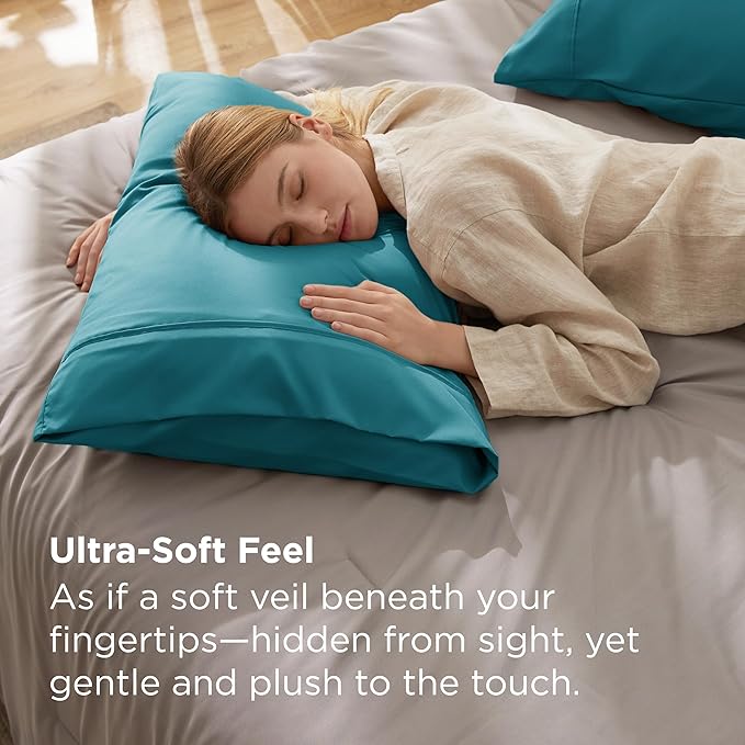 Bedsure Queen Pillow Cases Set of 2 - Teal Brushed Microfiber Pillowcase 2 Pack, Super Soft and Cozy Pillow Case Covers with Envelope Closure, Wrinkle, Fade and Stain Resistant, 20x30 Inches