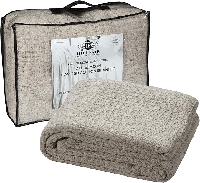 HILLFAIR 100% Soft Premium Combed Cotton Thermal Blanket– Queen Blankets– Soft Cozy Warm Cotton Blanket– Bed Throw Blanket– Queen Bed Blanket– All Season Cotton Blanket– Sand Queen Cotton Blanket