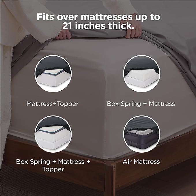 Bedsure Deep Pocket Queen Sheets Set - Fits Mattresses Up to 21 Inches Thick - 4 Piece GentleSoft Bed Sheets, Moisture Wicking, Soft & Cooling Bedsheet & Pillowcases, Easy & Secure Fit, Black