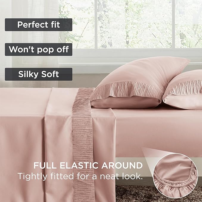 Bedsure King Size Sheets Set - 4 Pieces Soft King Sheets - Breathable & Cooling - Hotel Luxury - Easy Care Polyester Microfiber Bedding for Women, Men, Dusty Pink