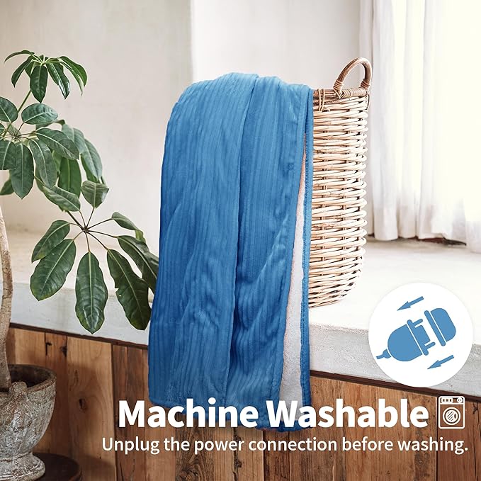 Heated Blanket Electric Throw 50”X60”-Heating Blanket with 5 Heat Settings-3 Hours Auto Off,ETL Certified,Machine Washable (Blue)