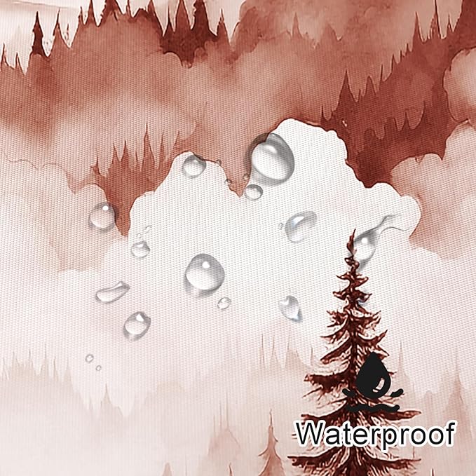Burgundy Long Misty Pine Forest Shower Curtain 72 x 78, Mountain Foggy Woodland Scenery Tree 78 Inch Long Shower Curtains for Bathroom, Abstract Waterproof Nature-Themed Decor