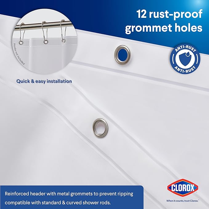 CLOROX Shower Curtain Liner, Premium Lightweight Durable Waterproof 4g PEVA for Bathroom with Weighted Magnets, Standard Size 70" x 72", Frosty 2 Pack
