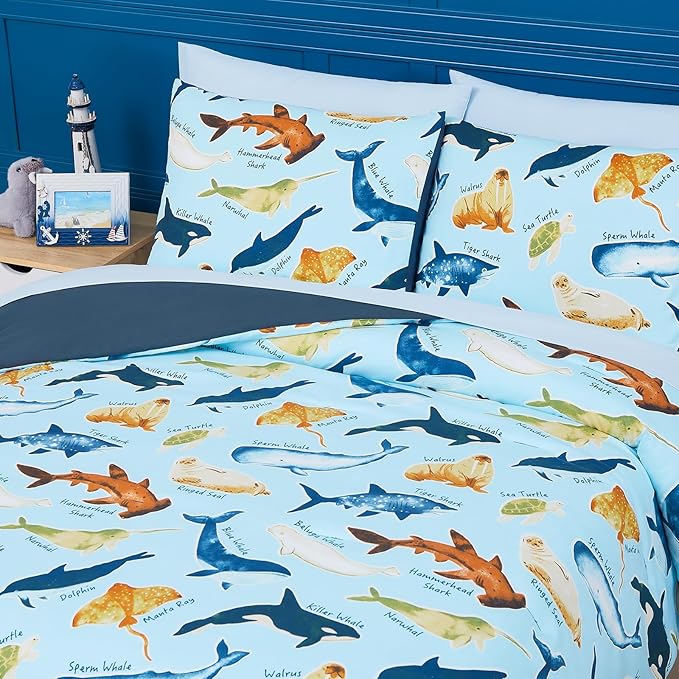 Full Size Comforter Set for Boys-7 Pieces Ocean Animals Glow in The Dark Full Bedding Sets for Kids, Ultra Soft Bed in A Bag with Sheets
