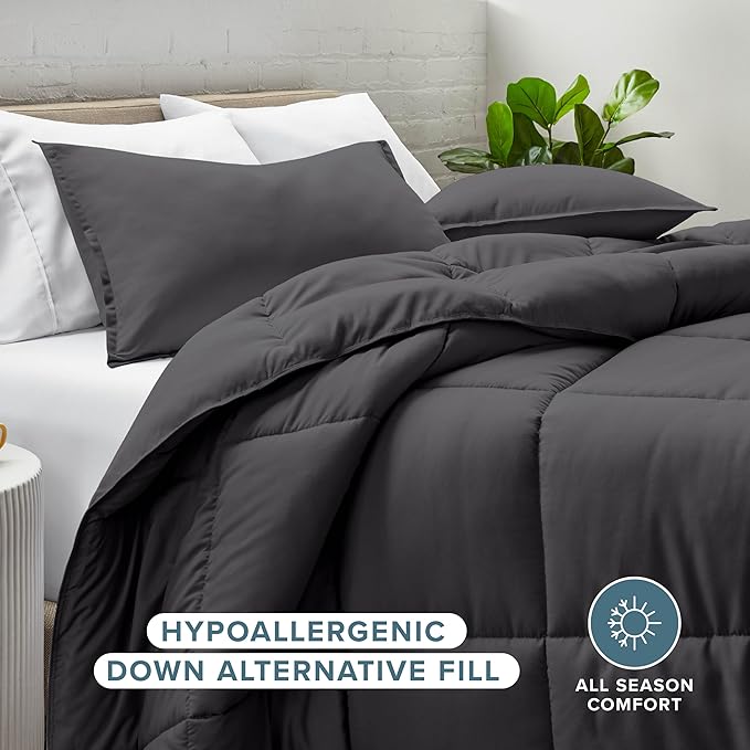 Bare Home Comforter Set - King/California King Size - Ultra-Soft - Goose Down Alternative - Premium 1800 Series - All Season Warmth (King/Cal King, Forged Iron Grey)